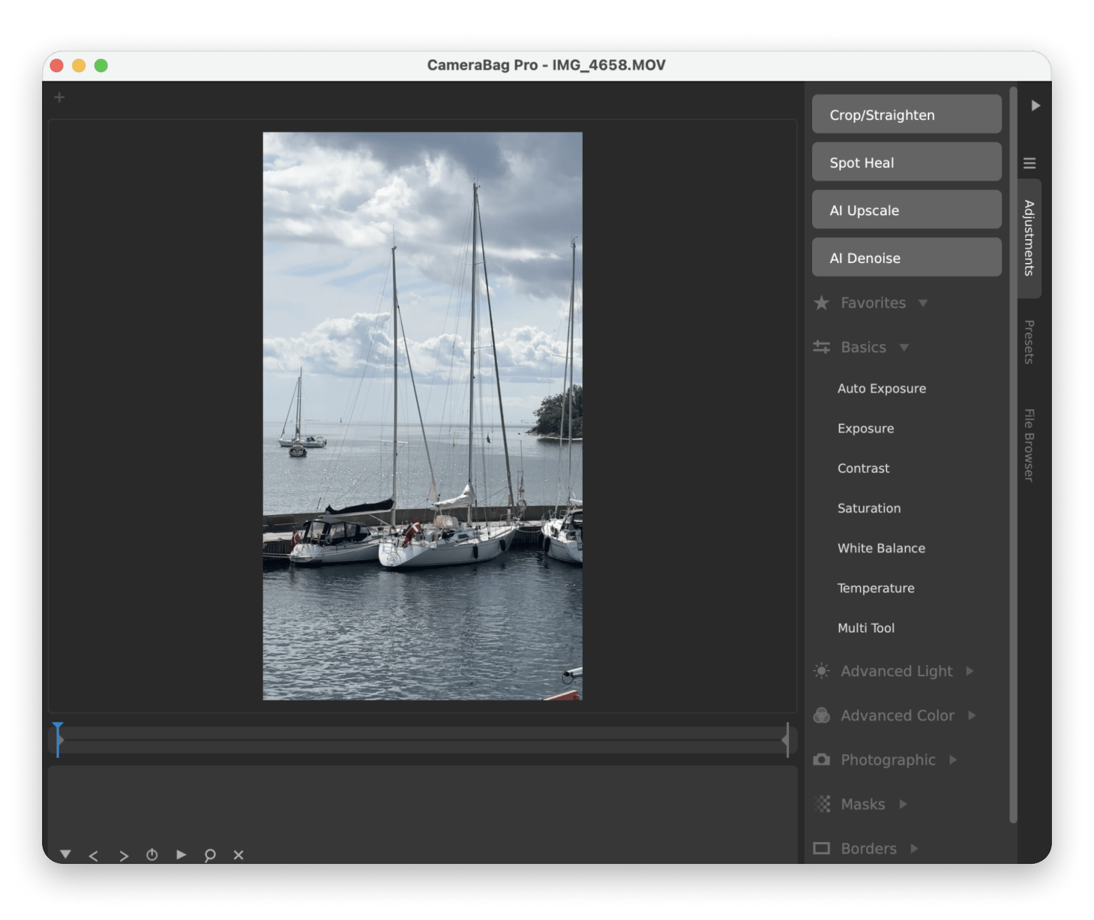 Editing a video in CameraBag Pro, a photo and video editing app available on Setapp