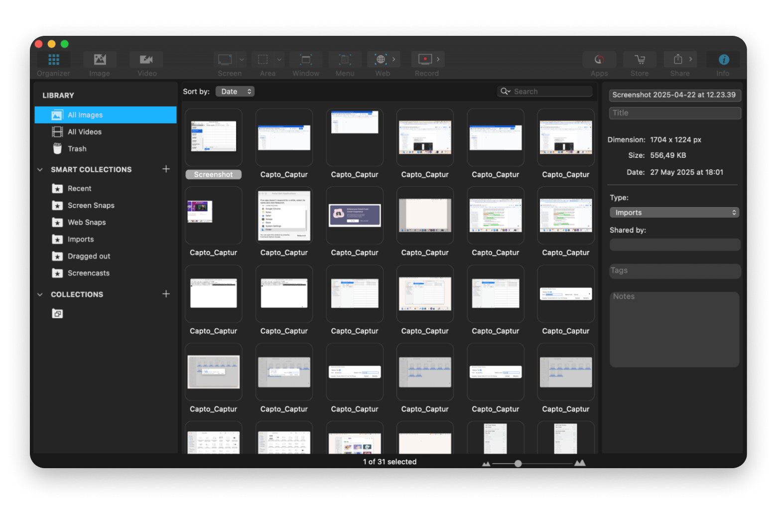 All Images tab of Capto, a screen recording app that is available on Setapp