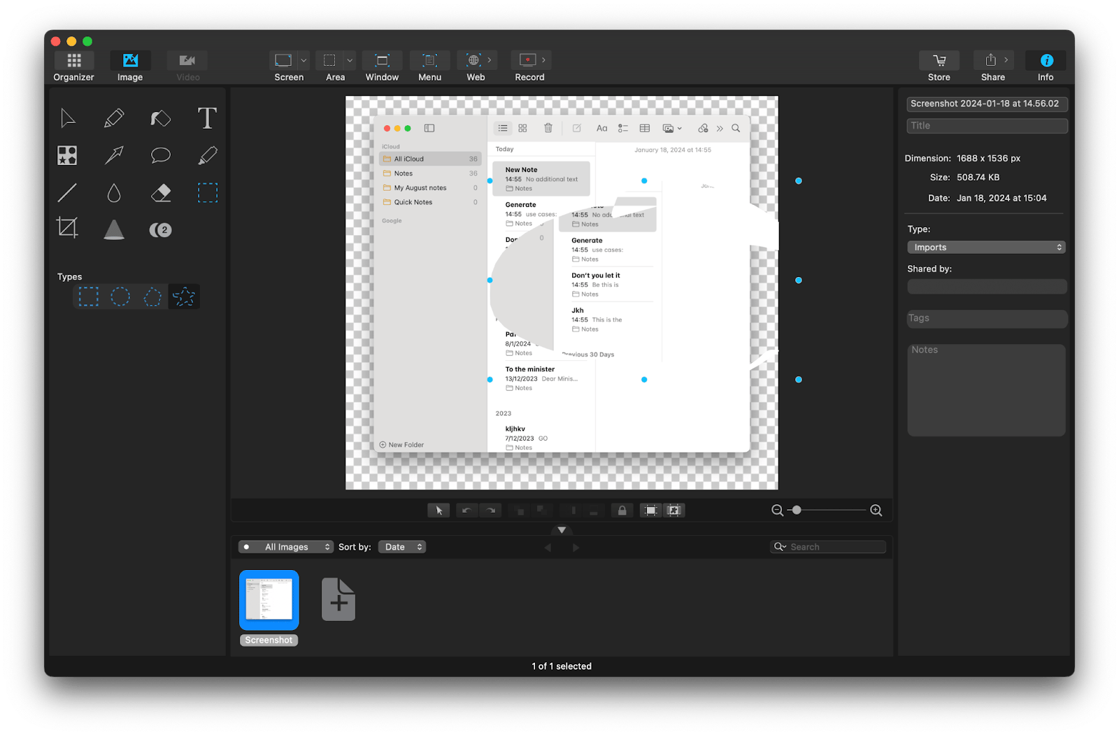 crop a screenshot on mac using capto