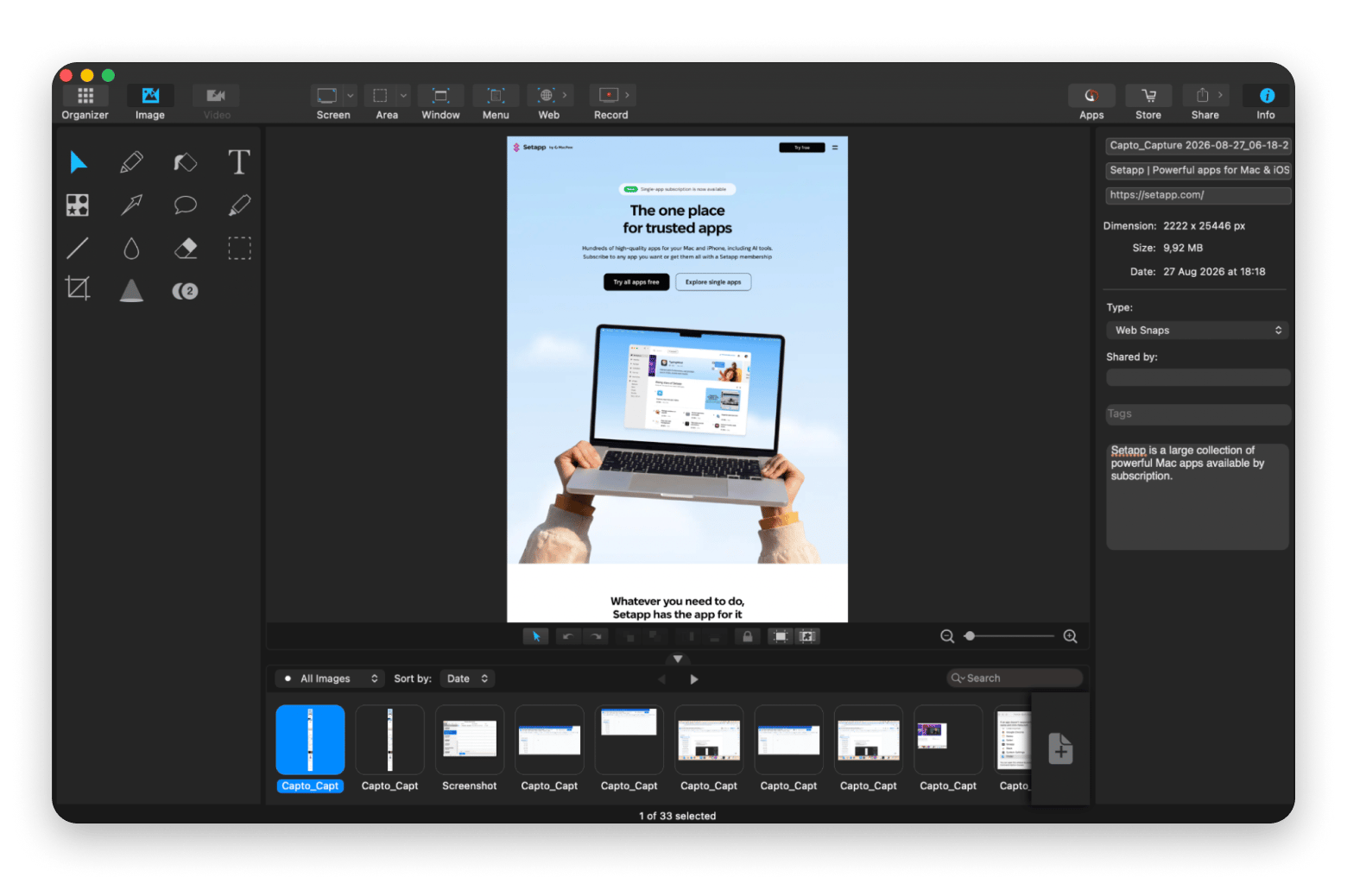 A full webpage screenshot captured by Capto and saved to the Library, a screen capture app available on Setapp