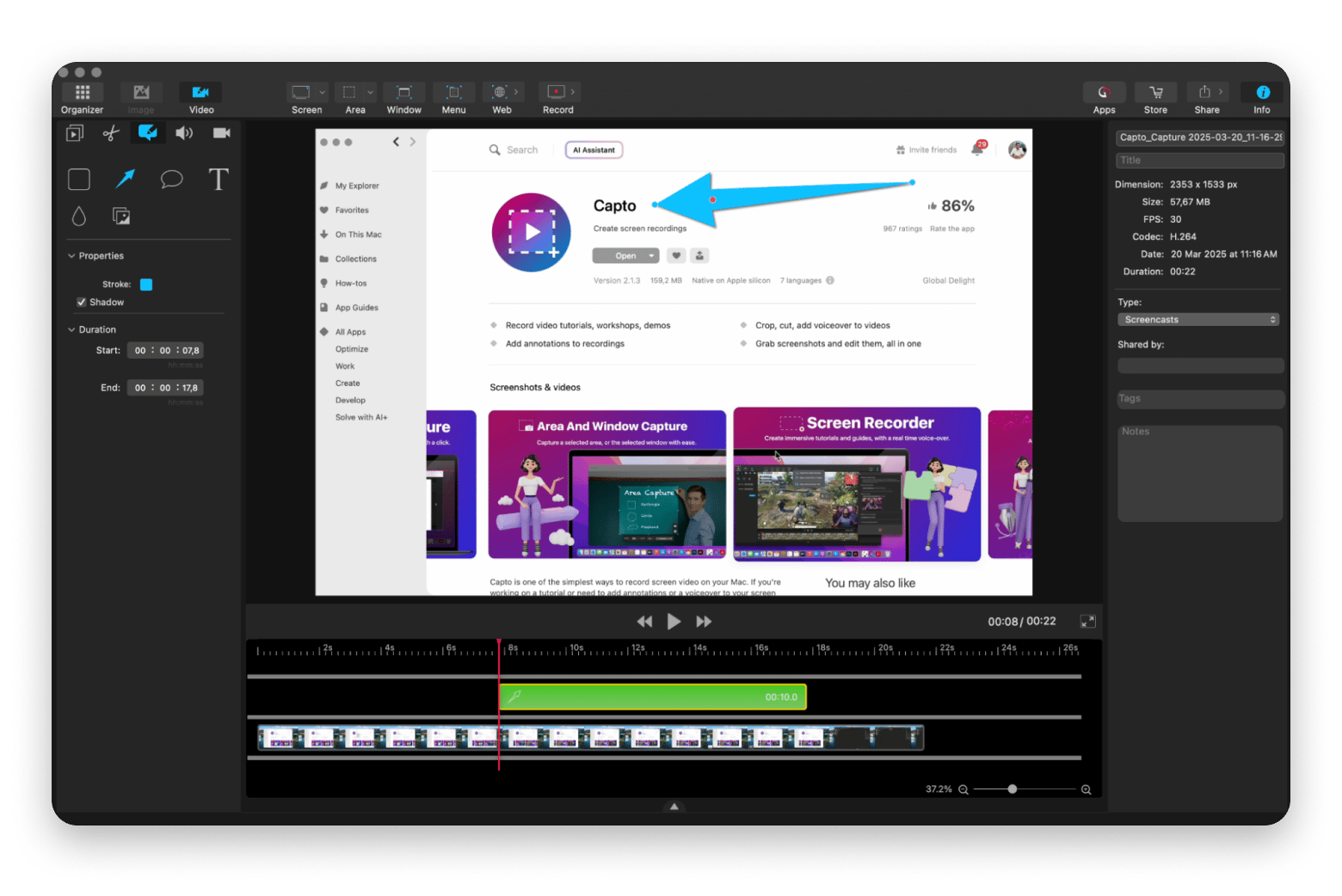 Capto is a video editing software for Mac that’s available on Setapp.