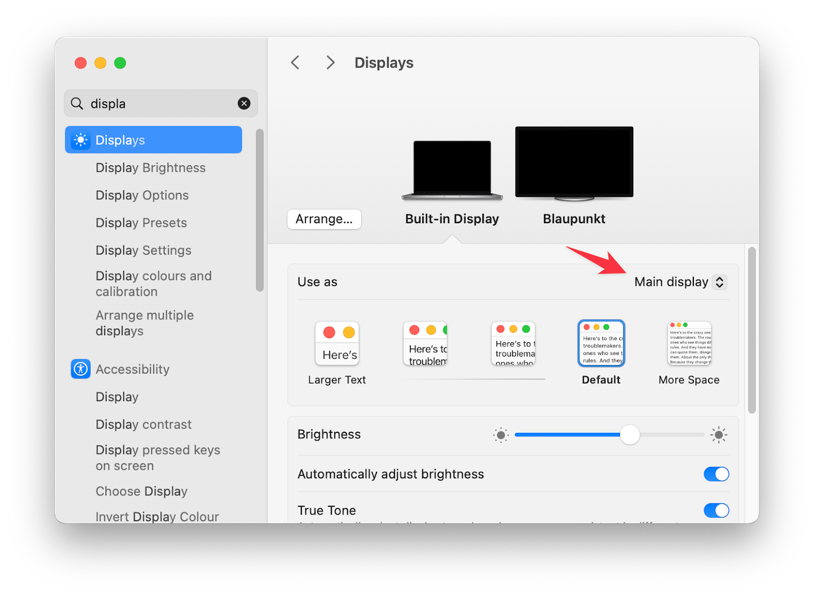 change primary display on mac