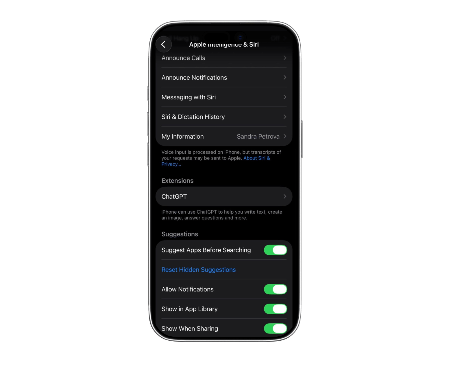 ChatGPT Siri settings iOS
