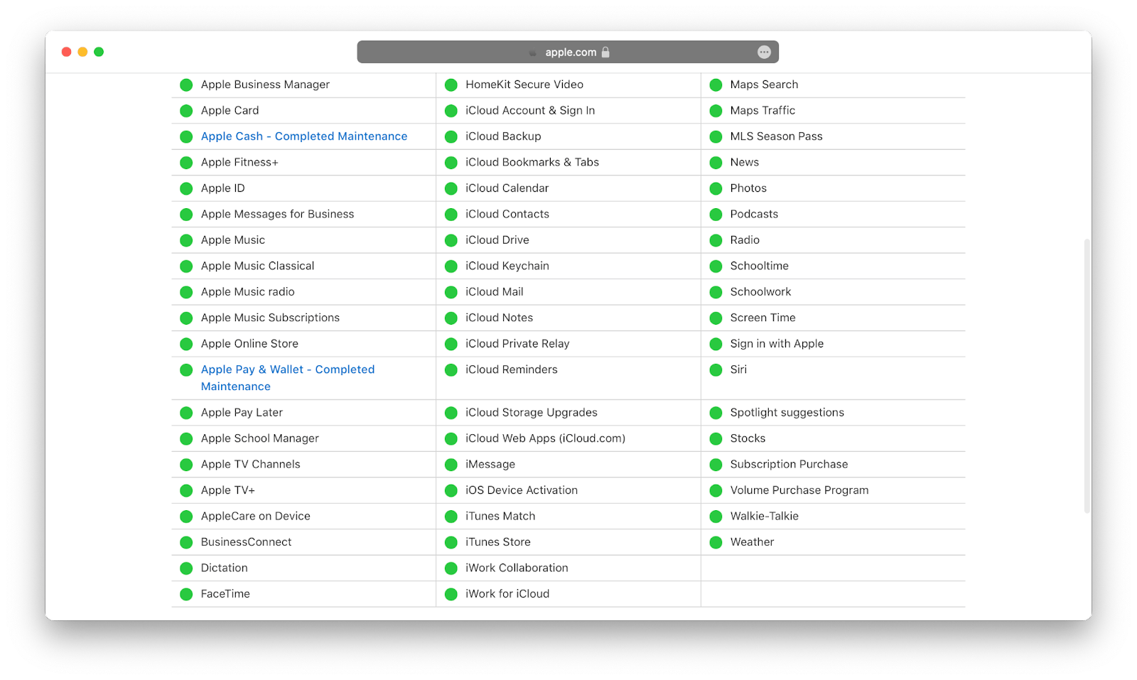 Apple system status