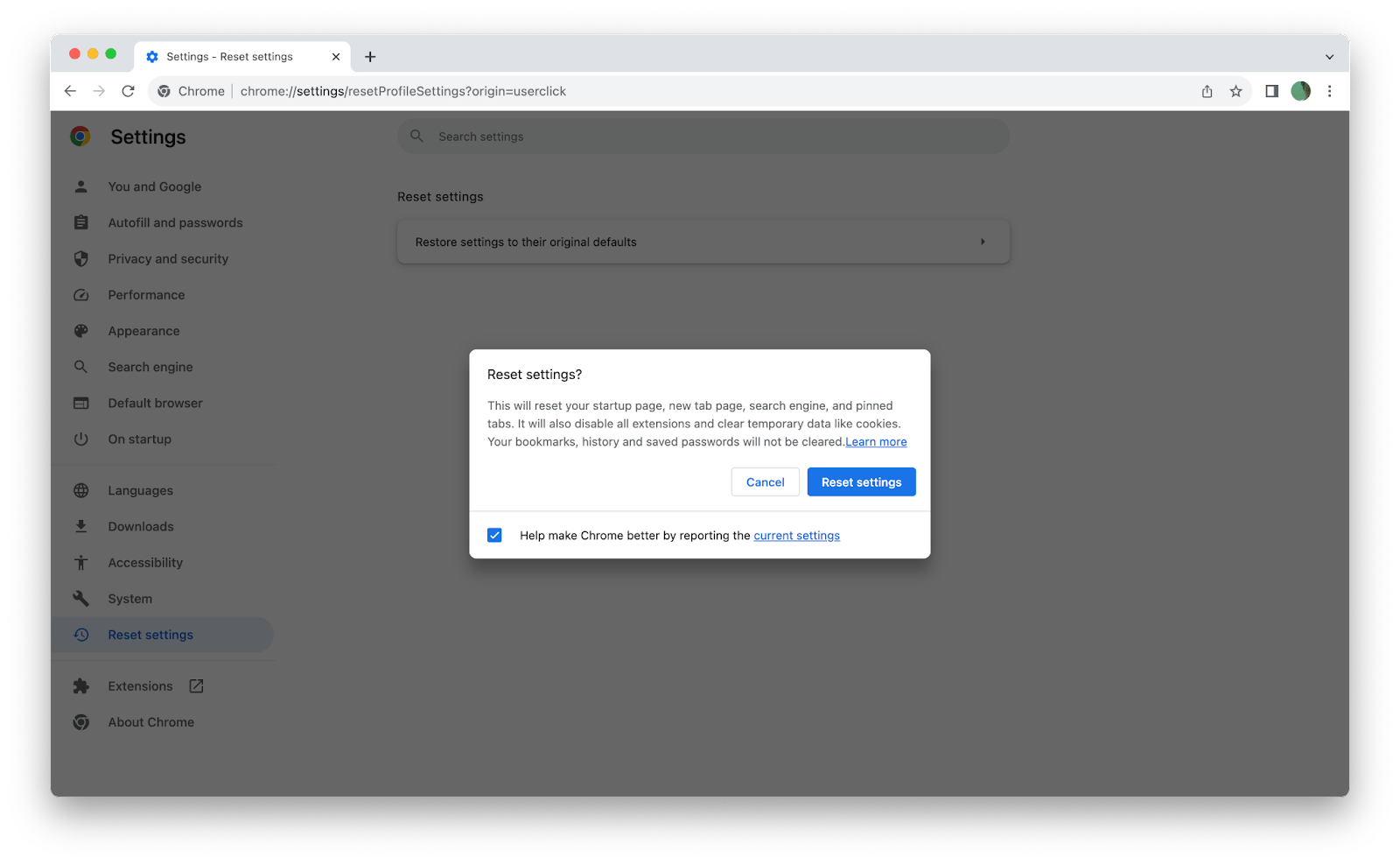 chrome google reset mac