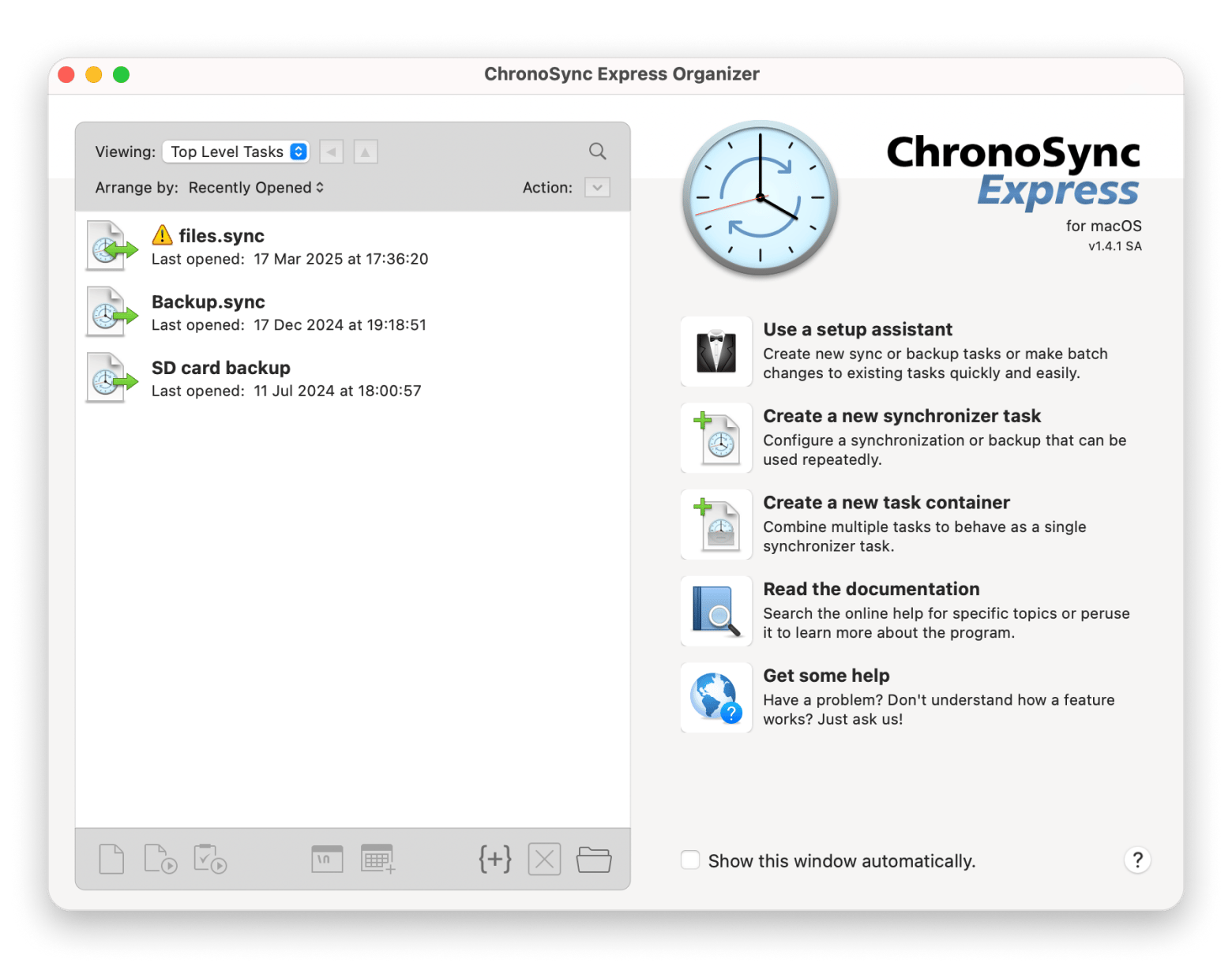 The file managing window of ChronoSync Express, a Mac sync app that is available on Setapp The file managing window of ChronoSync Express, a Mac sync app that is available on Setapp
