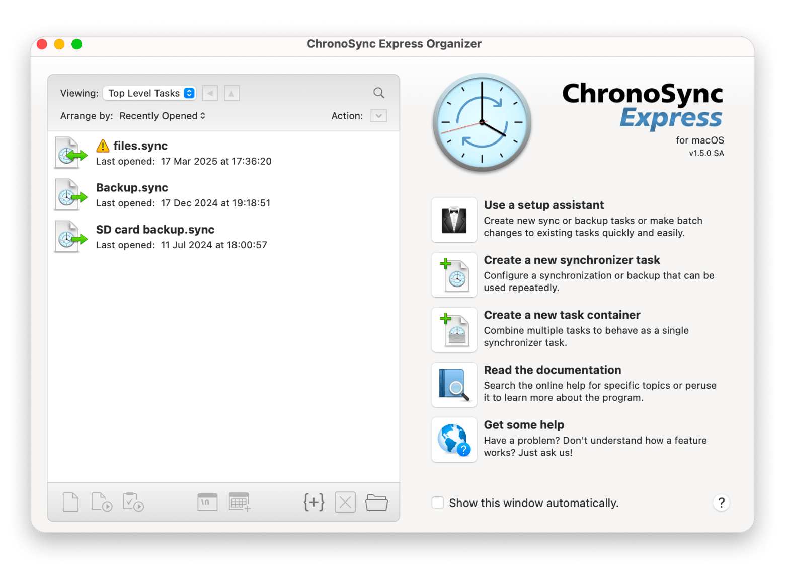 Interface do ChronoSync Express, app de backup disponível no Setapp