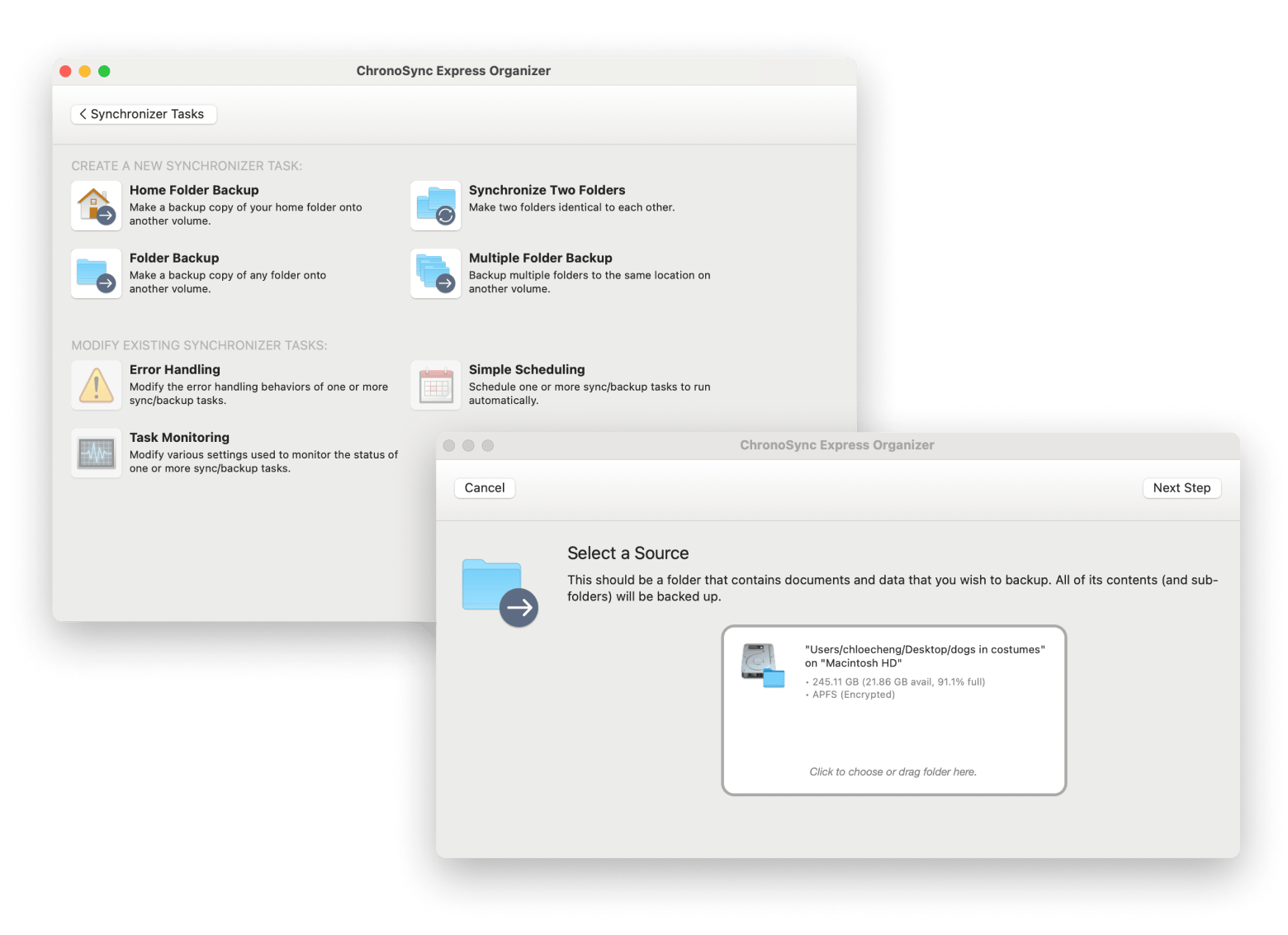 chronosync tasks wizard mac