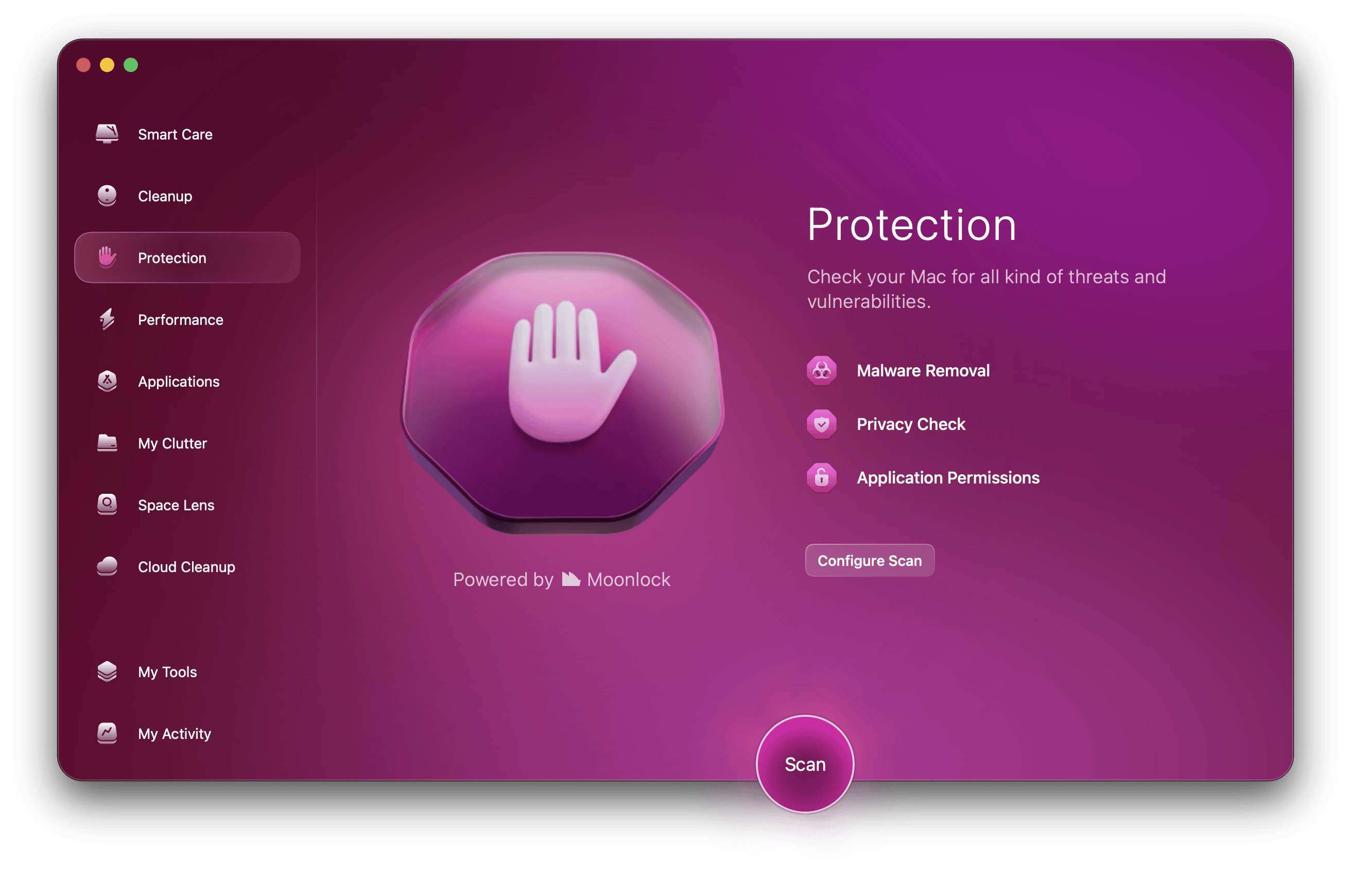 The Protection scan on CleanMyMac, a Mac optimization app that is available on Setapp.