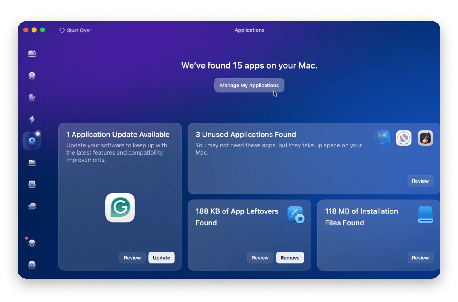 The interface of CleanMyMac, a Mac cleaning app available on Setapp