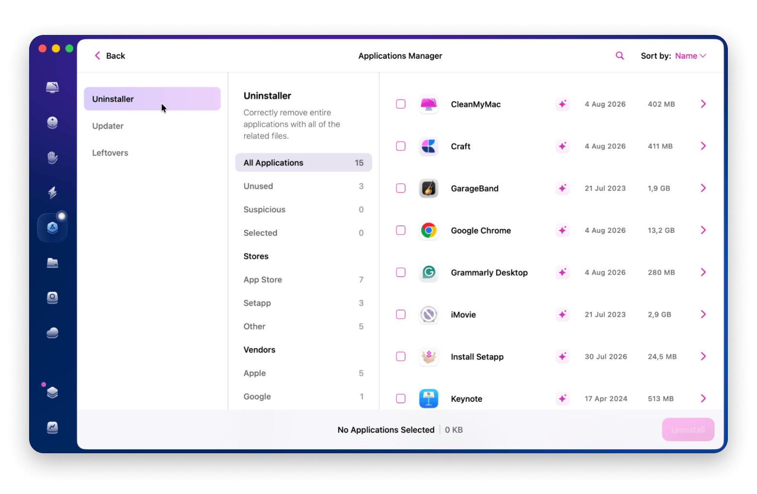 Application Manager on CleanMyMac, a Mac cleaning app available on Setapp