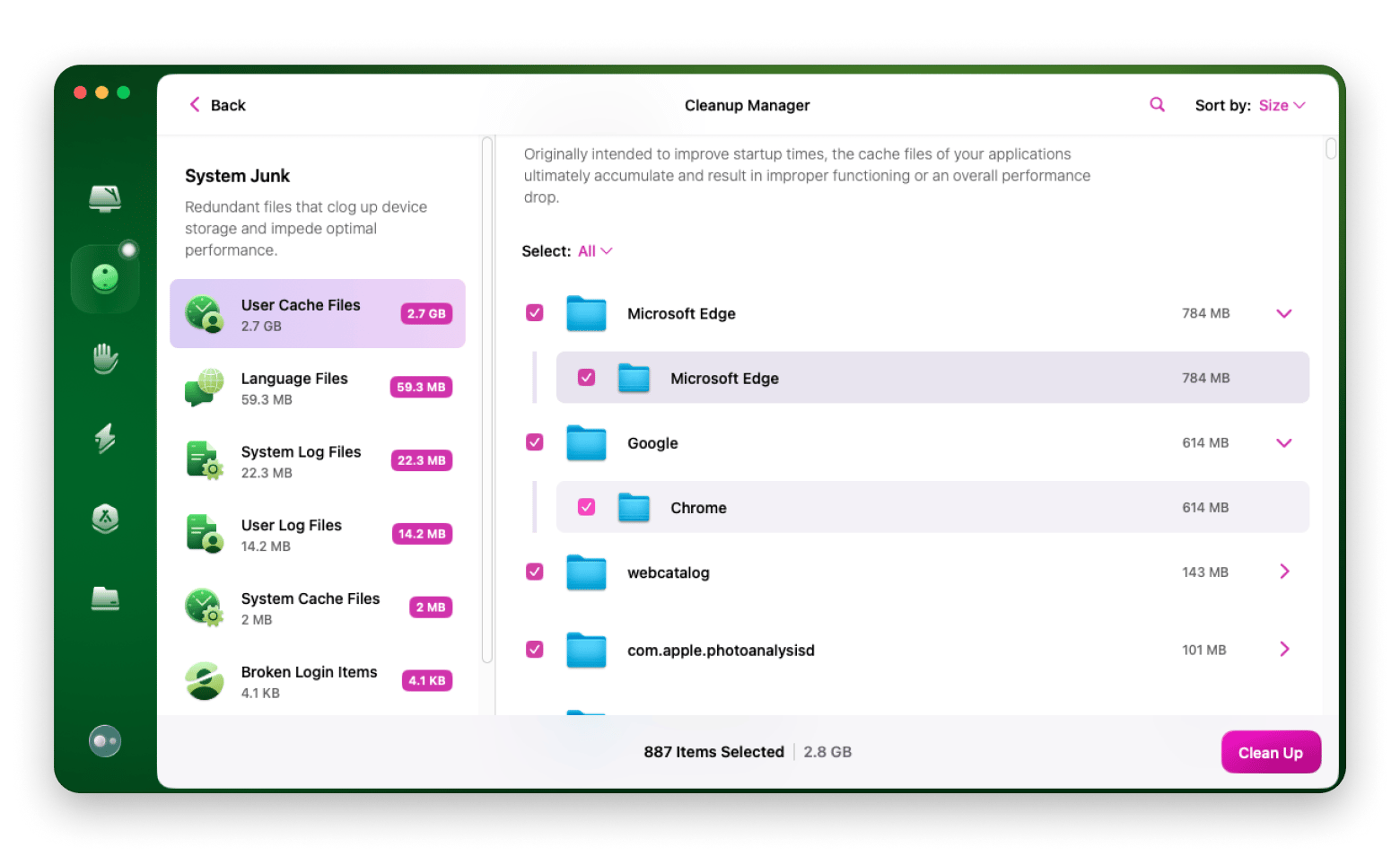 The cleanup manager interface on CleanMyMac, a Mac optimization tool available on Setapp.
