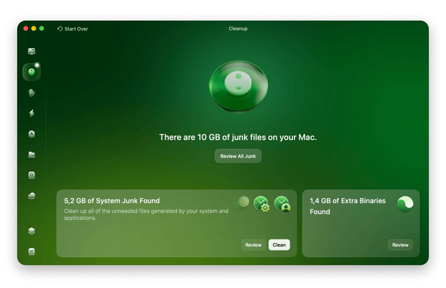 The cleanup scan results in CleanMyMac, a Mac optimization app available on Setapp