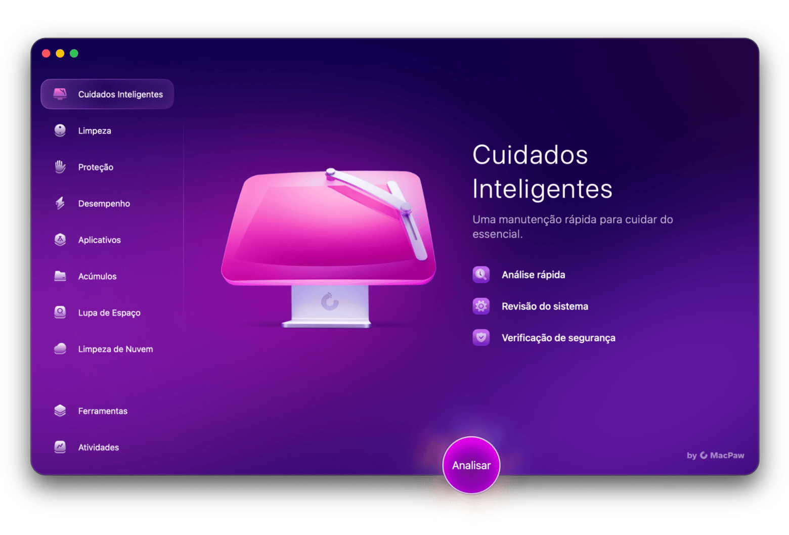 Interface do CleanMyMac mostrando o resultado do Smart Scan com GB de lixo encontrado no Mac, disponível no Setapp