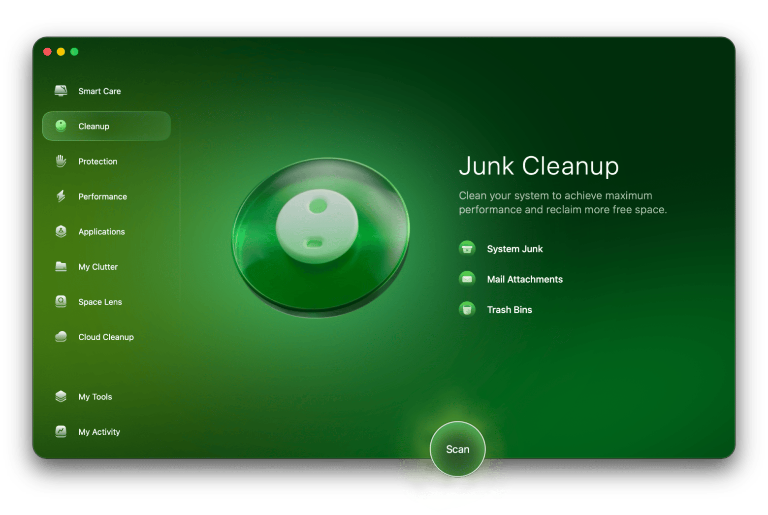 The Junk Cleanup scan screen in CleanMyMac, a Mac cleaner available on Setapp