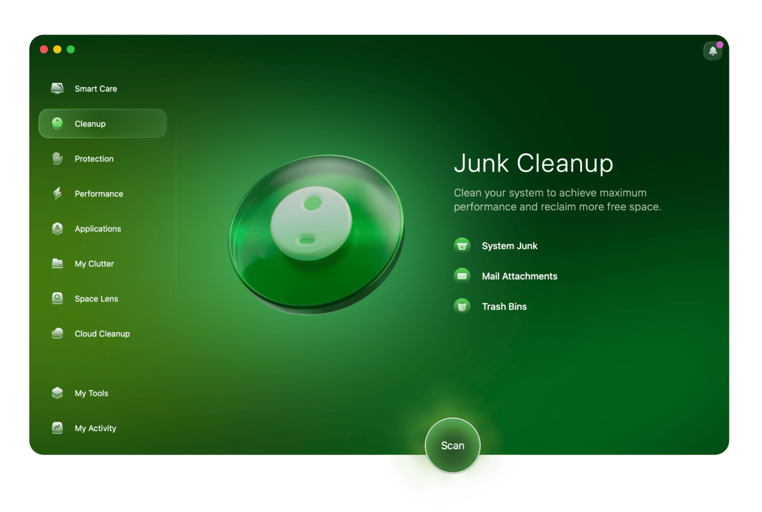 Junk Cleanup screen of CleanMyMac, a Mac cleaning app available on Setapp