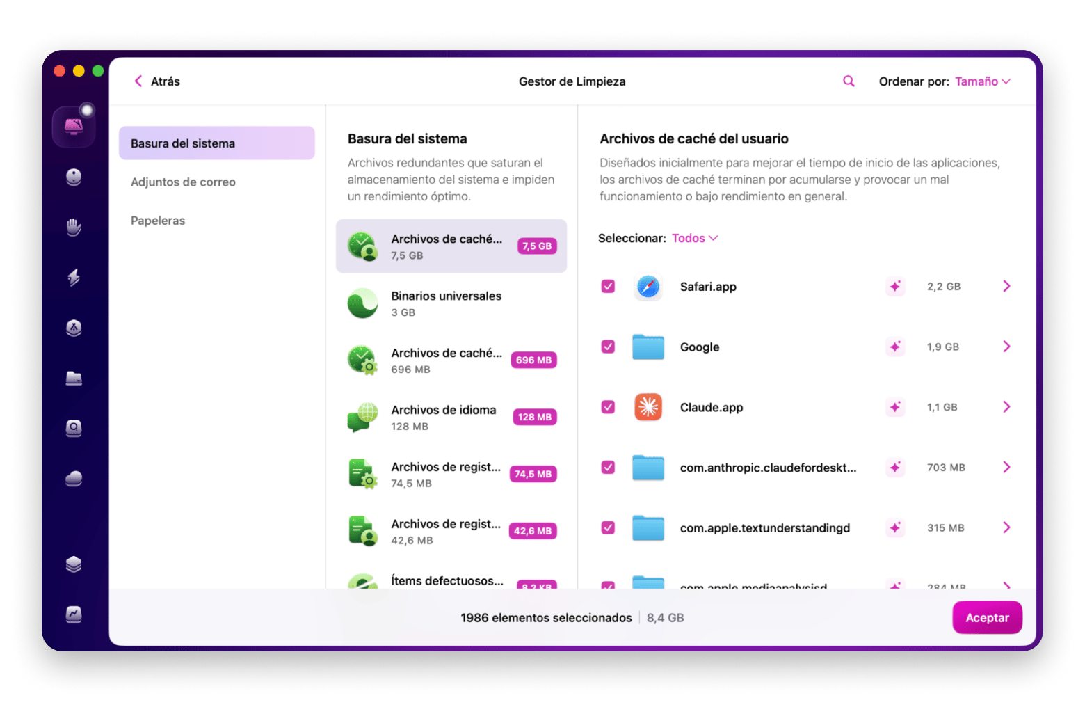 Resultados del análisis de archivos basura en CleanMyMac, disponible en Setapp Resultados del análisis de archivos basura en CleanMyMac, disponible en Setapp