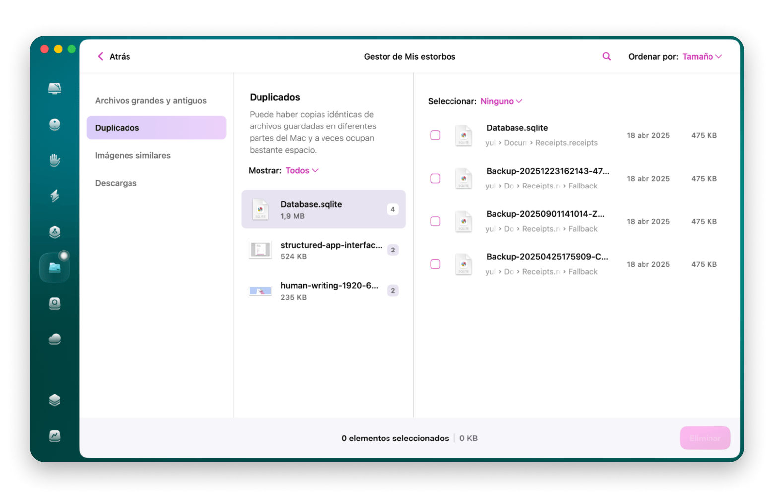 Interfaz de CleanMyMac con las herramientas Limpieza y Mis Estorbos detectando capturas duplicadas, disponible en Setapp