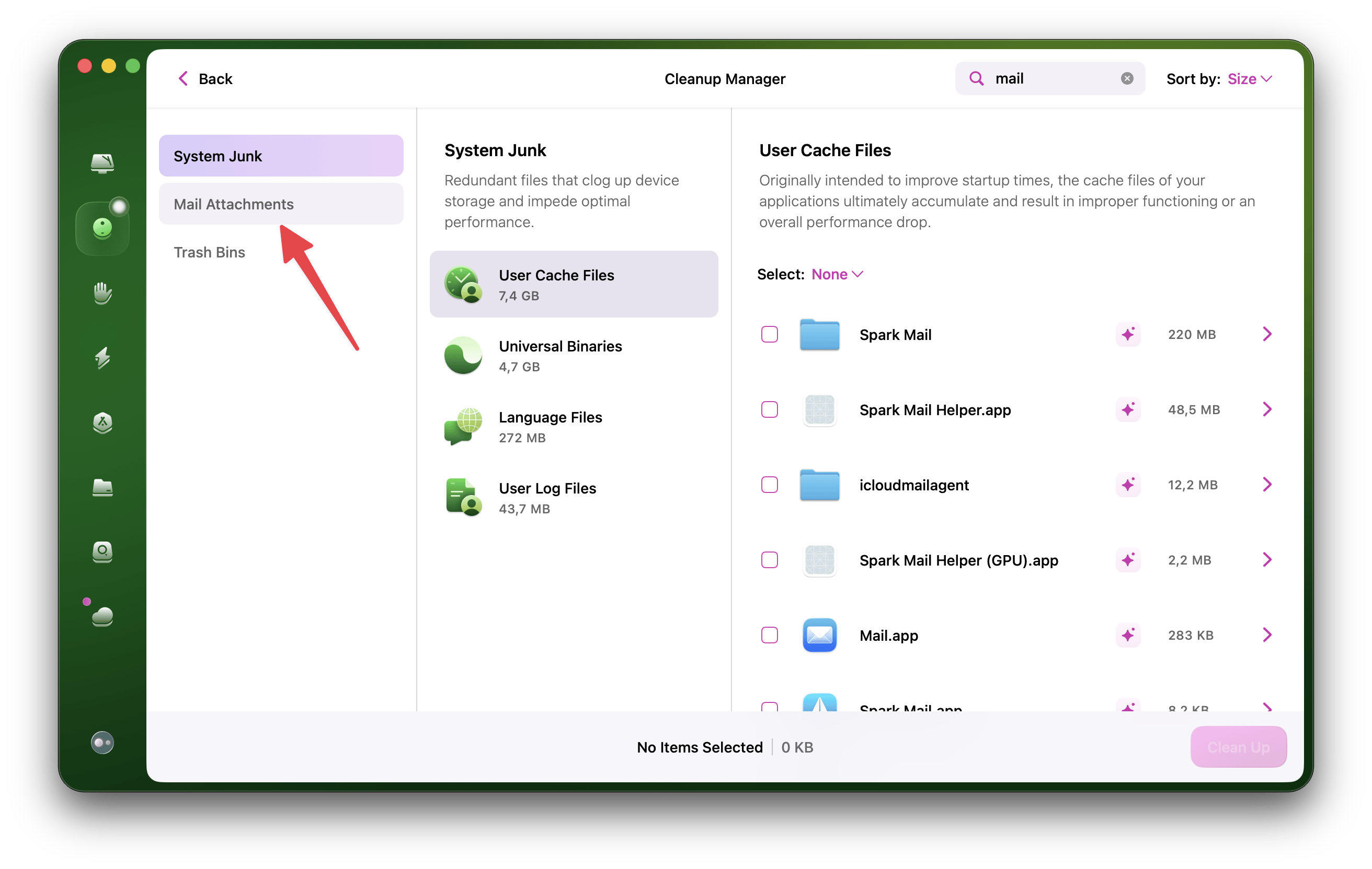 The Cleanup module in CleanMyMac, a Mac cleaner app that is available on Setapp.