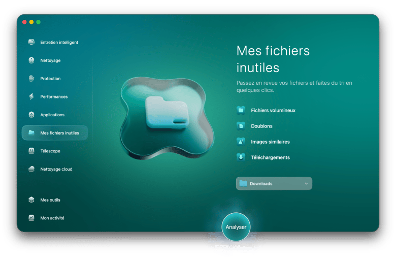 Interface de CleanMyMac montrant le module Mes fichiers superflus avec les doublons et fichiers similaires détectés sur Mac, disponible sur Setapp Interface de CleanMyMac montrant le module Mes fichiers superflus avec les doublons et fichiers similaires détectés sur Mac, disponible sur Setapp