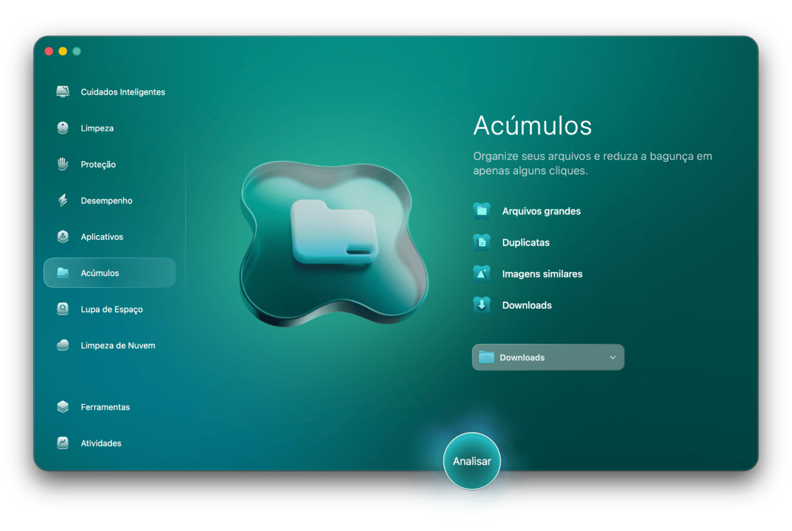 Módulo Acúmulos do CleanMyMac para liberar espaço no Mac, disponível no Setapp