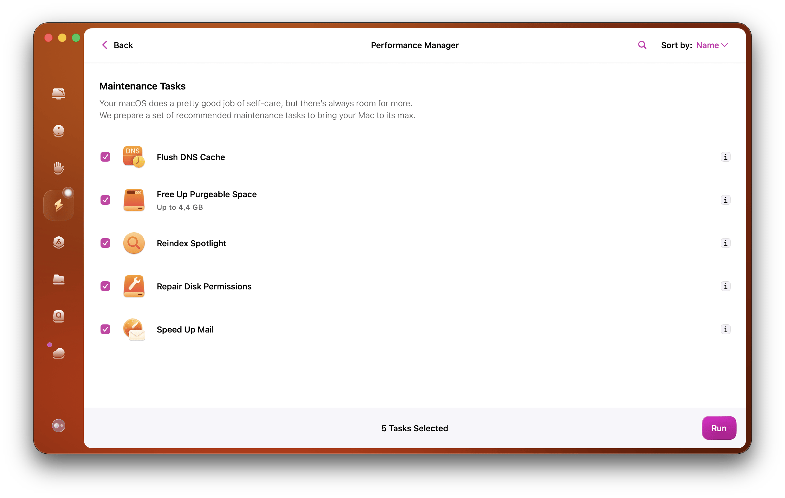 Performance module on CleanMyMac, a Mac optimization app that is available on Setapp.