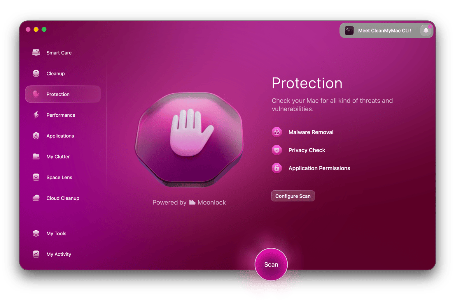 Scanning for the Bing redirect virus with CleanMyMac's Protection module, available on Setapp