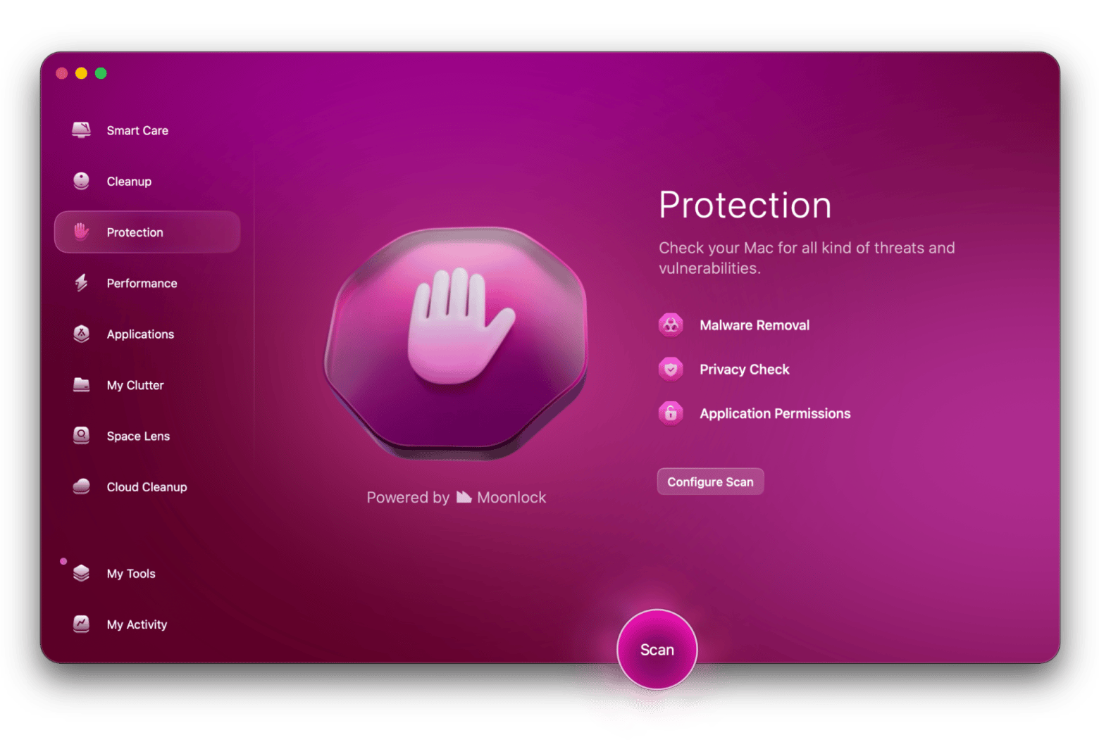 The Protection scan screen in CleanMyMac, a Mac cleaner and malware removal app available on Setapp