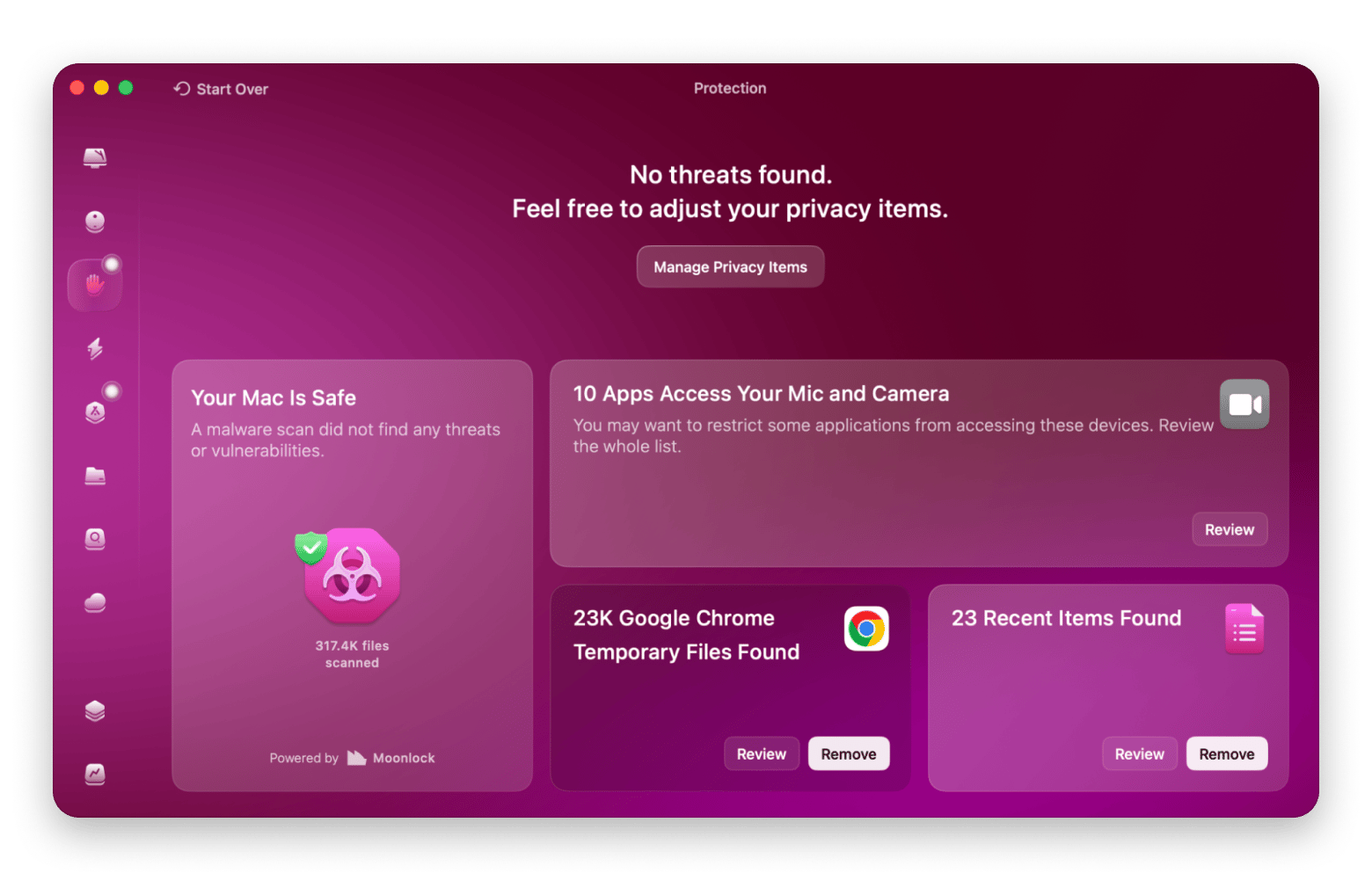 The Protection scan results screen of CleanMyMac, a Mac cleaning and security app available on Setapp