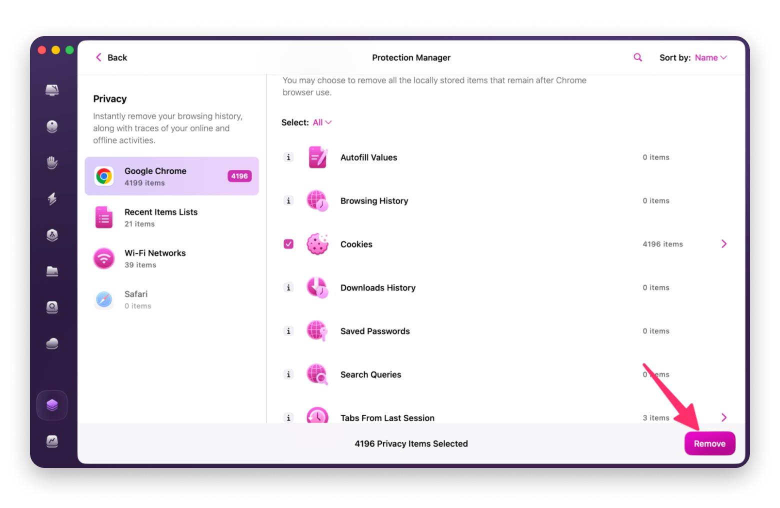 Scan results with cookies selected for removal in CleanMyMac, a Mac maintenance app available on Setapp