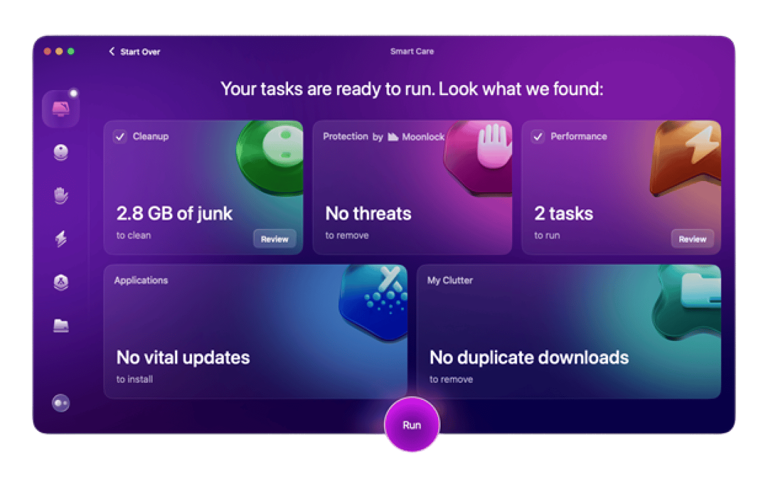 The Smart Care interface on CleanMyMac, a Mac optimization tool available on Setapp.