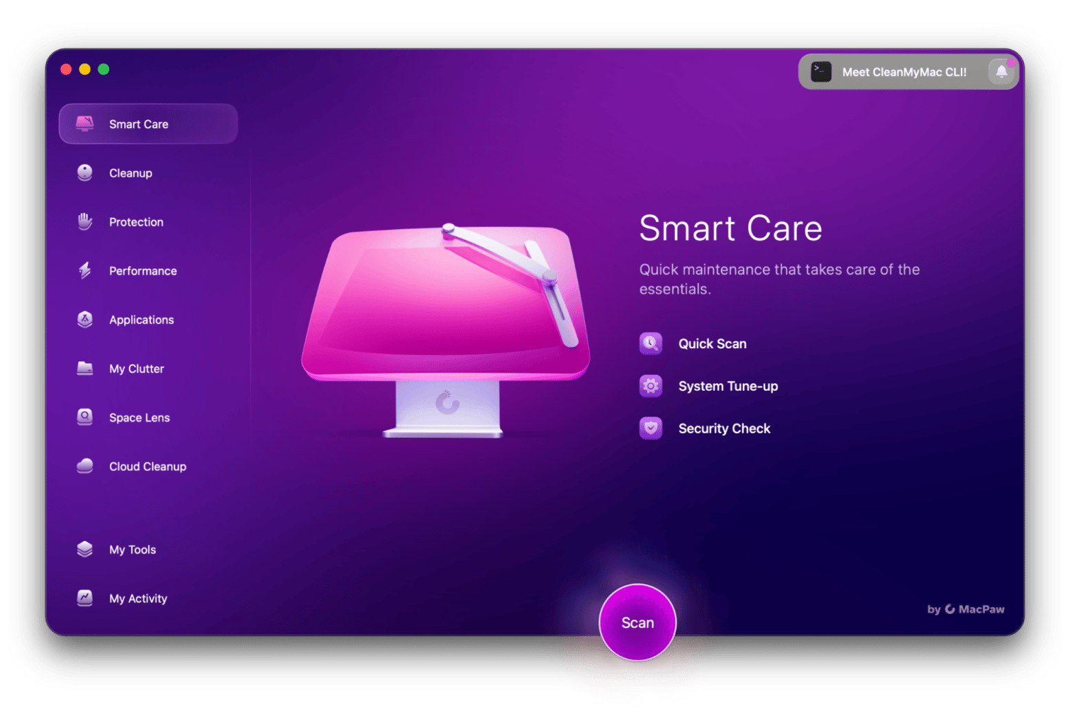 The overview of CleanMyMac, a Mac cleaning app that is available on Setapp