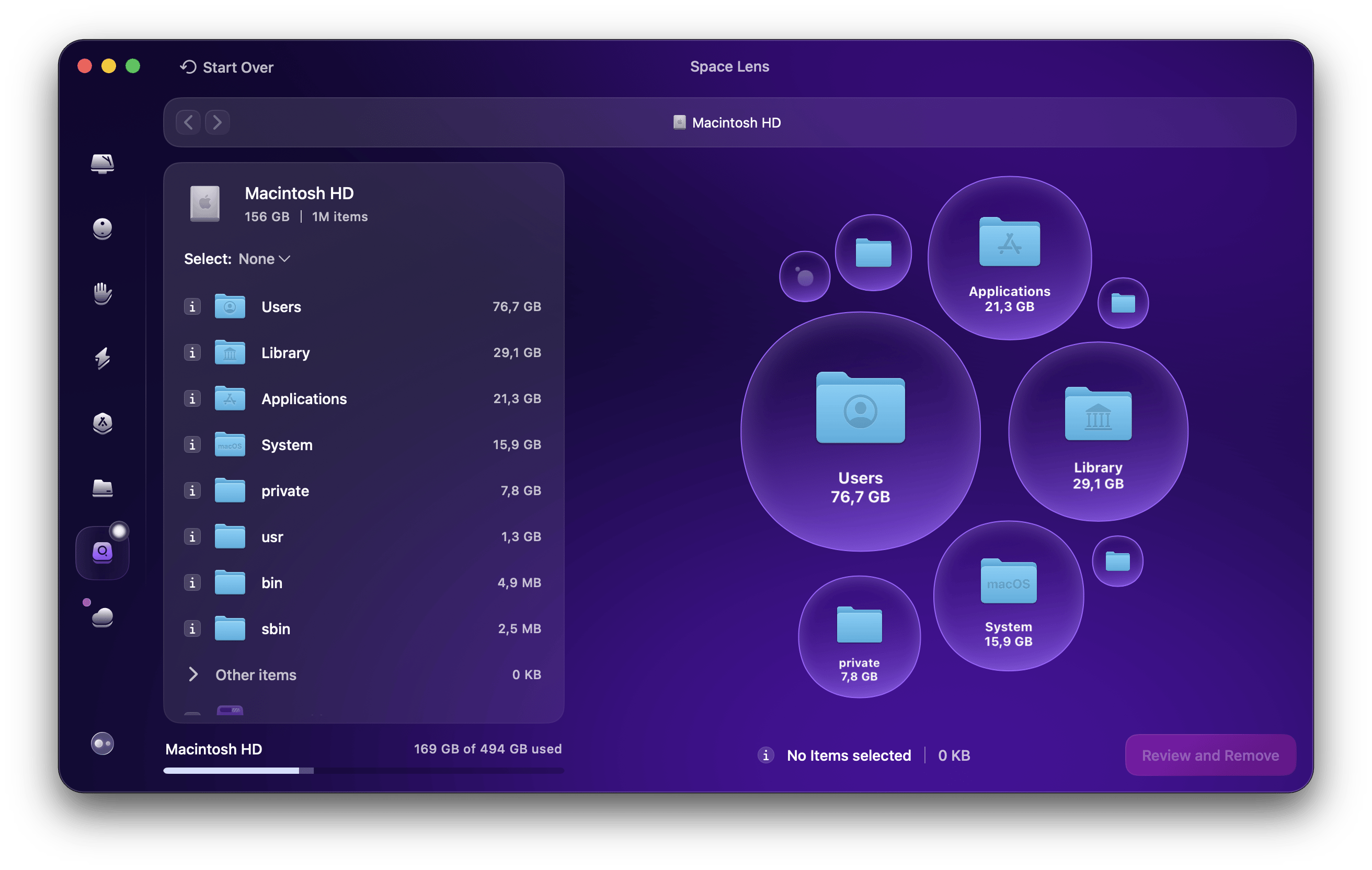 The Space Lens feature of CleanMyMac, a Mac optimization app that is available on Setapp.