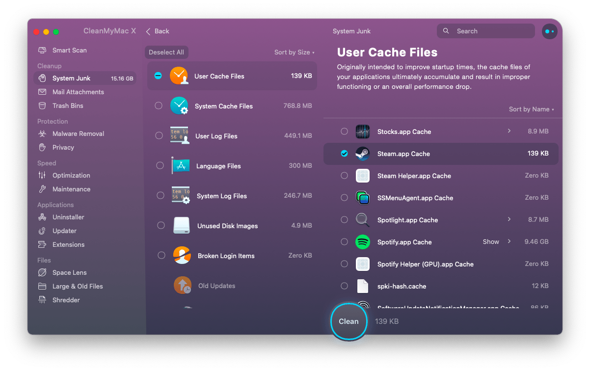 Steam.app caches in CleanMyMac X