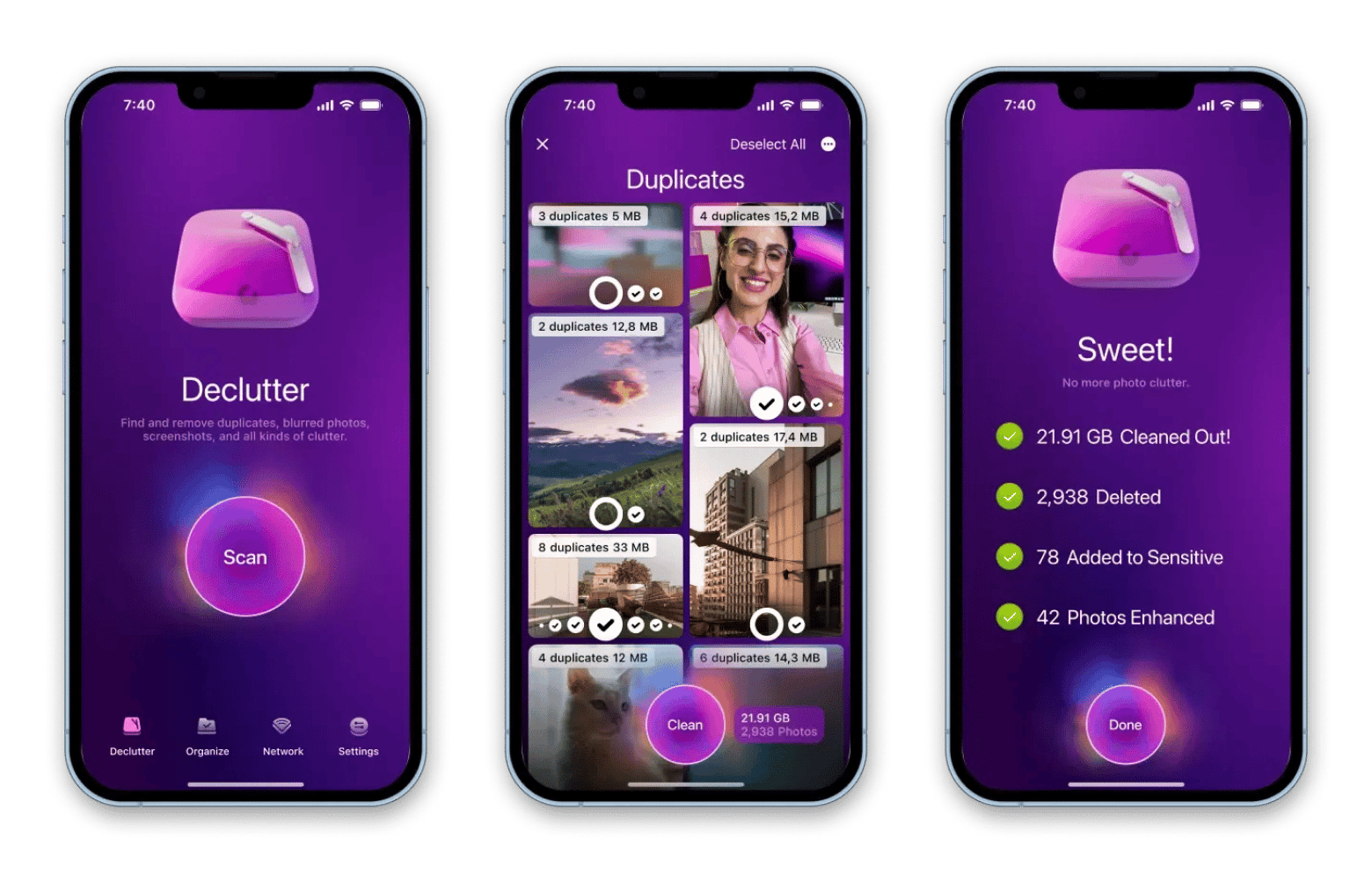 Die Oberfläche von CleanMy®Phone, einer iPhone-Cleaner-App, die auf Setapp verfügbar ist