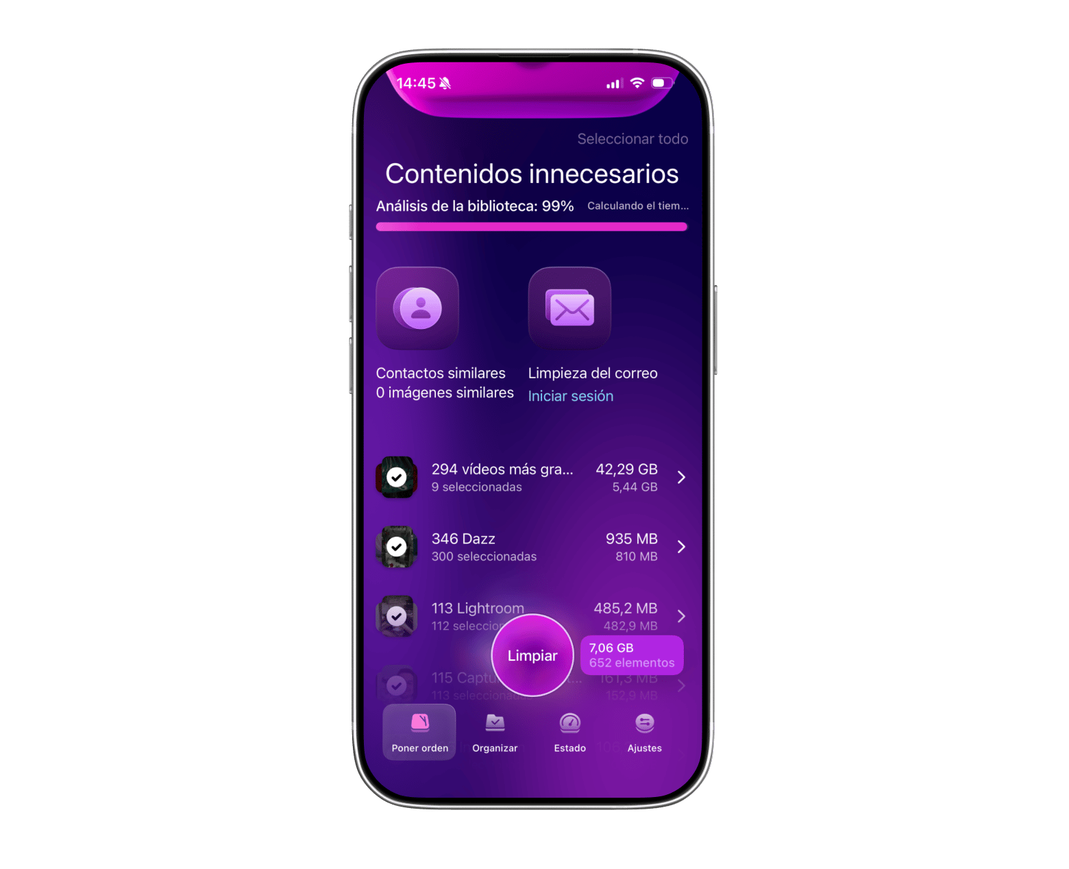 Interfaz de CleanMy®Phone analizando la galería del iPhone para detectar duplicados, disponible en Setapp