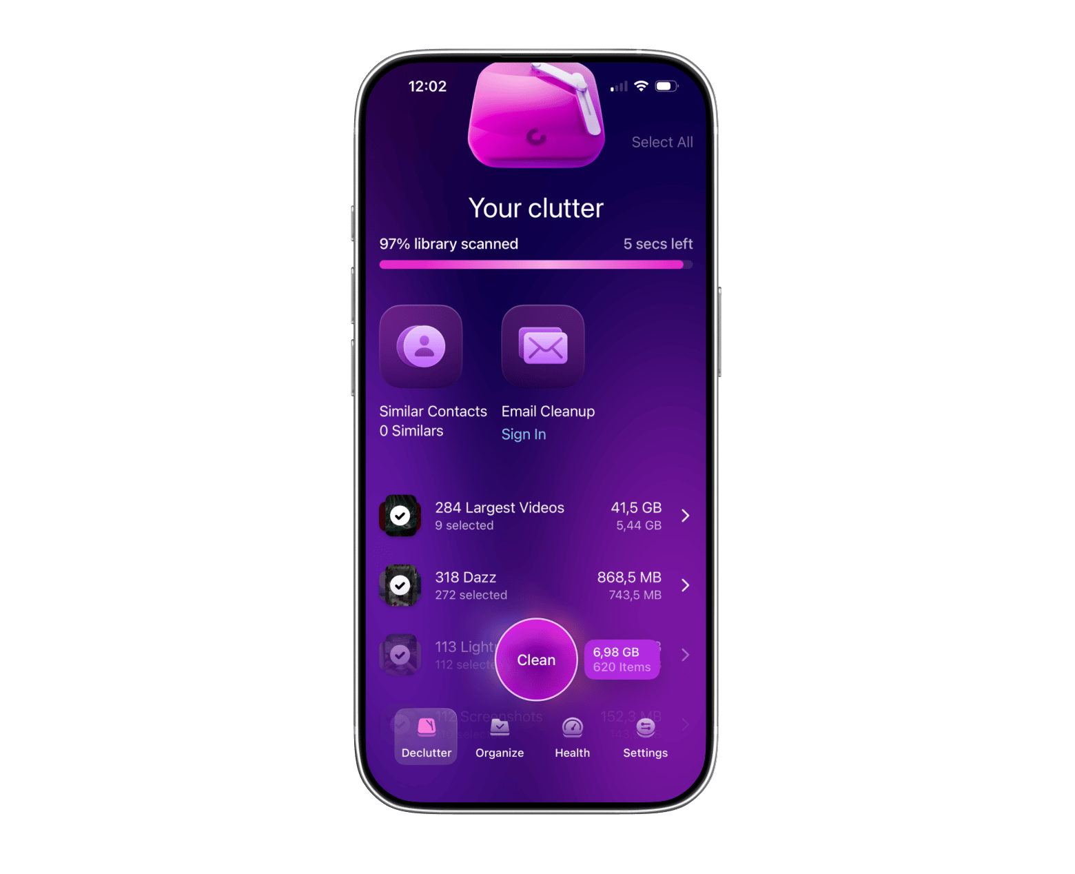 L'interface de CleanMy®Phone, une app de nettoyage photo iOS disponible sur Setapp L'interface de CleanMy®Phone, une app de nettoyage photo iOS disponible sur Setapp