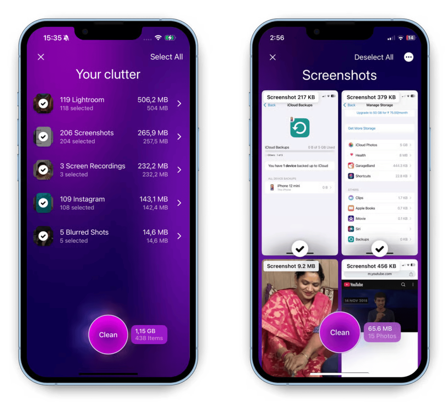 The interface of CleanMy®Phone, an app for decluttering your iPhone, available on Setapp