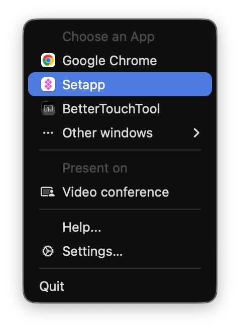 Sharing a single app window during a presentation using CleanPresenter, a presentation app from Setapp