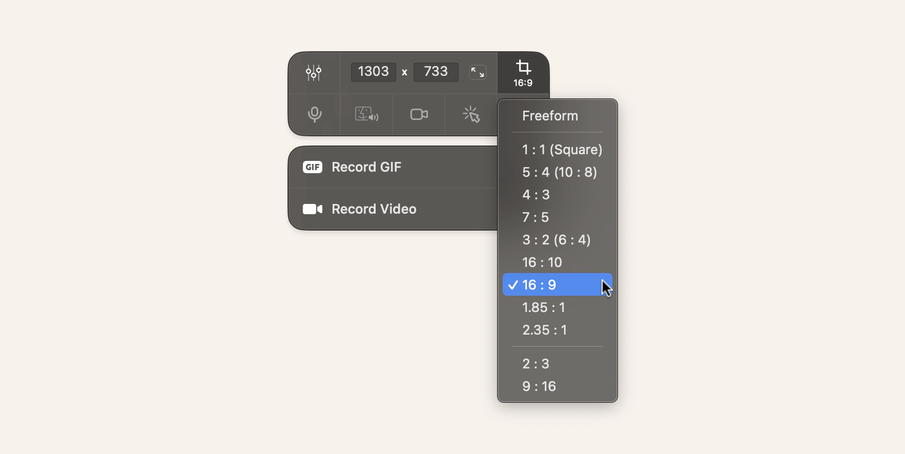 screen ratio in CleanShot X