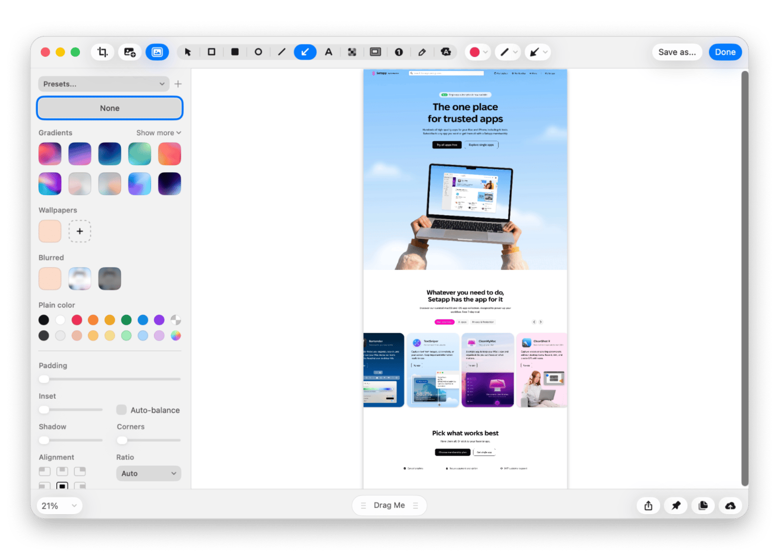 The annotation editor in CleanShot X with blur, highlight, and shape tools, a screenshot app available on Setapp