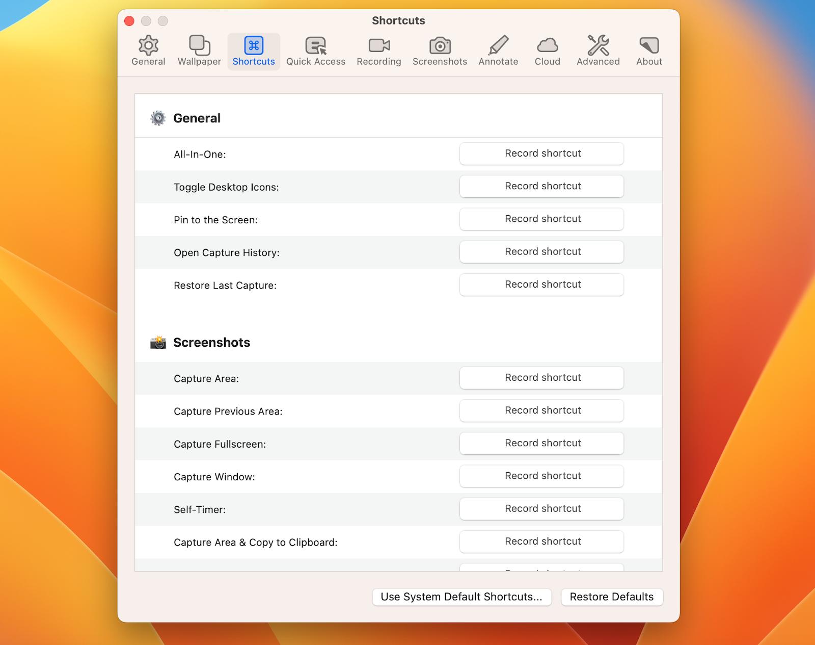 cleanshot x keyboard shortcuts