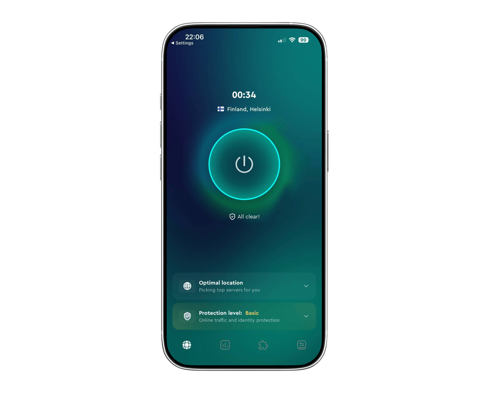 The connected screen of ClearVPN, a VPN app available on Setapp