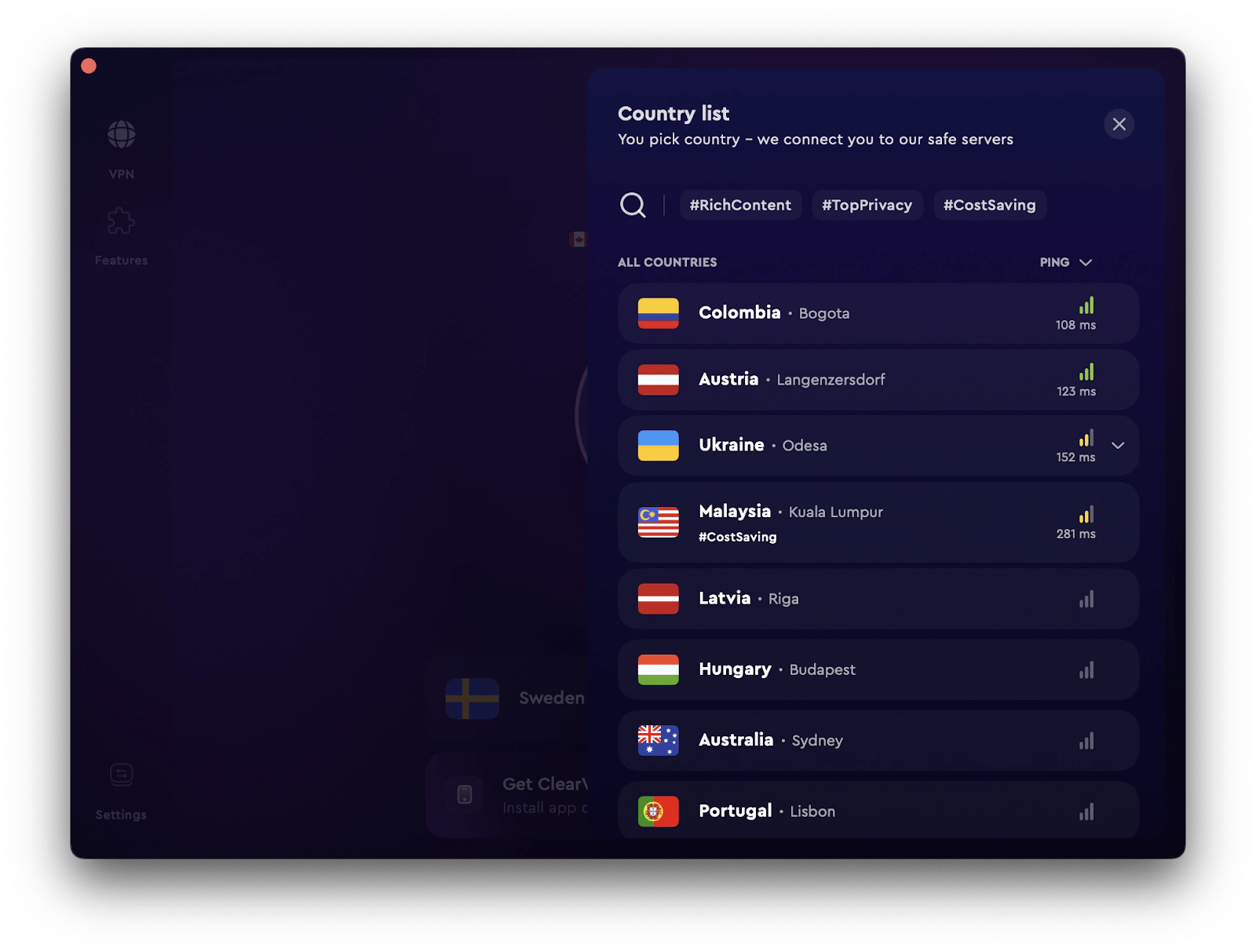 ping by country to connect