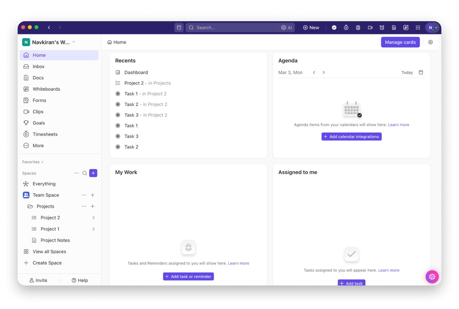 ClickUp project management and mind map tool