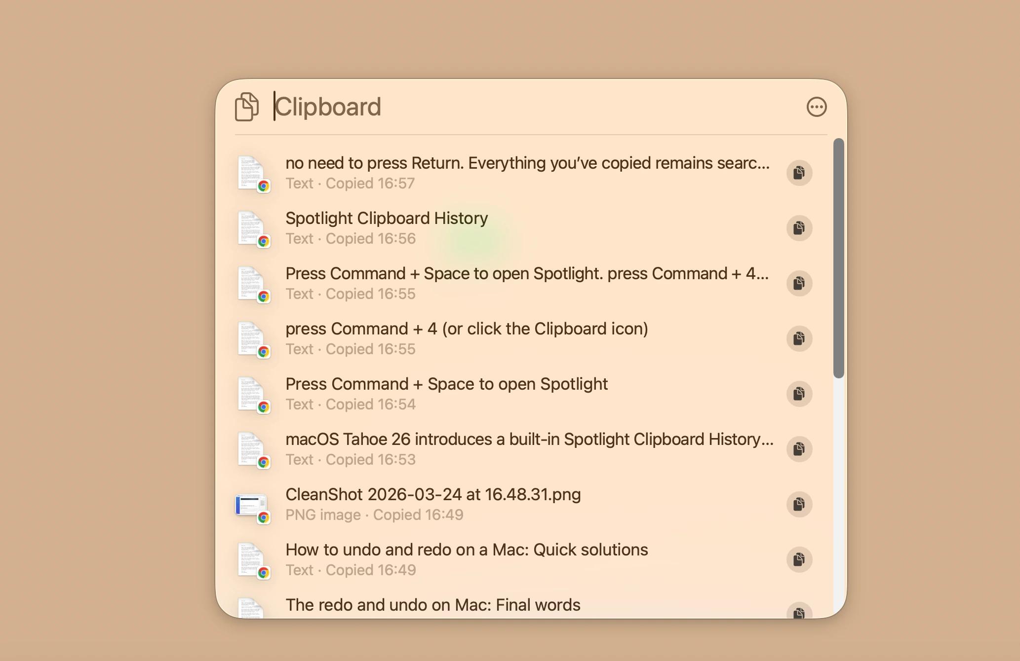 clipboard history interface showing copied items
