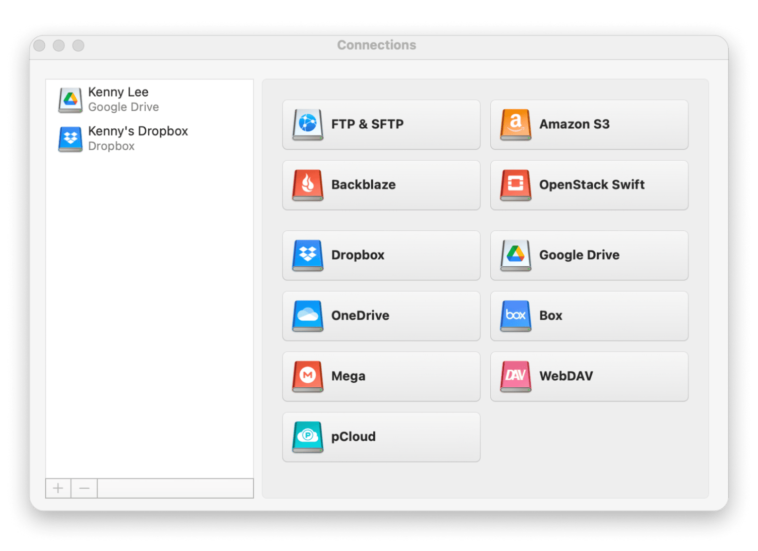 Cloud storage management interface of the CloudMounter app, a cloud storage management app that is available on Setapp