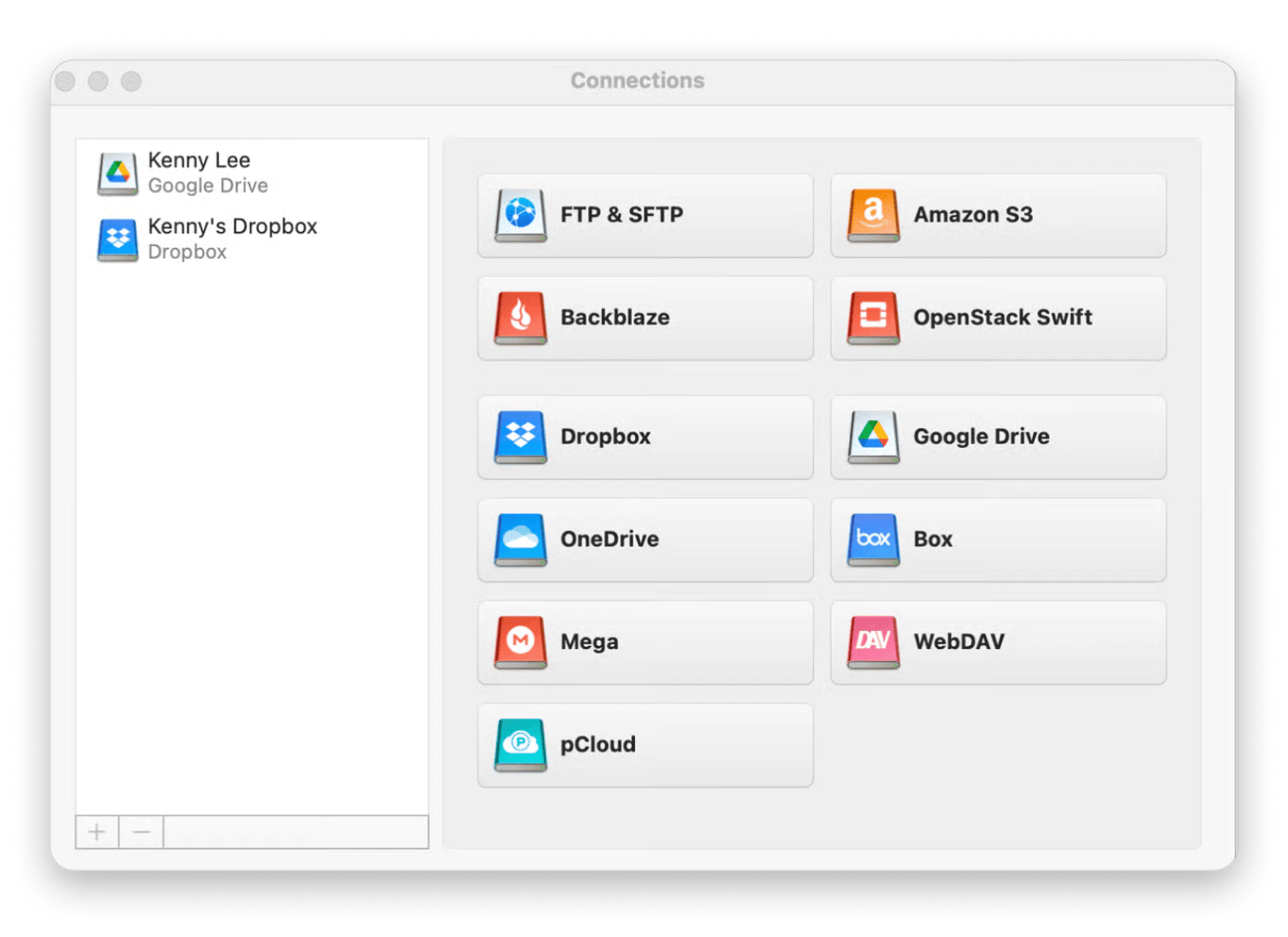 CloudMounter montrant Google Drive et Dropbox montés comme disques locaux dans le Finder du Mac, disponible sur Setapp