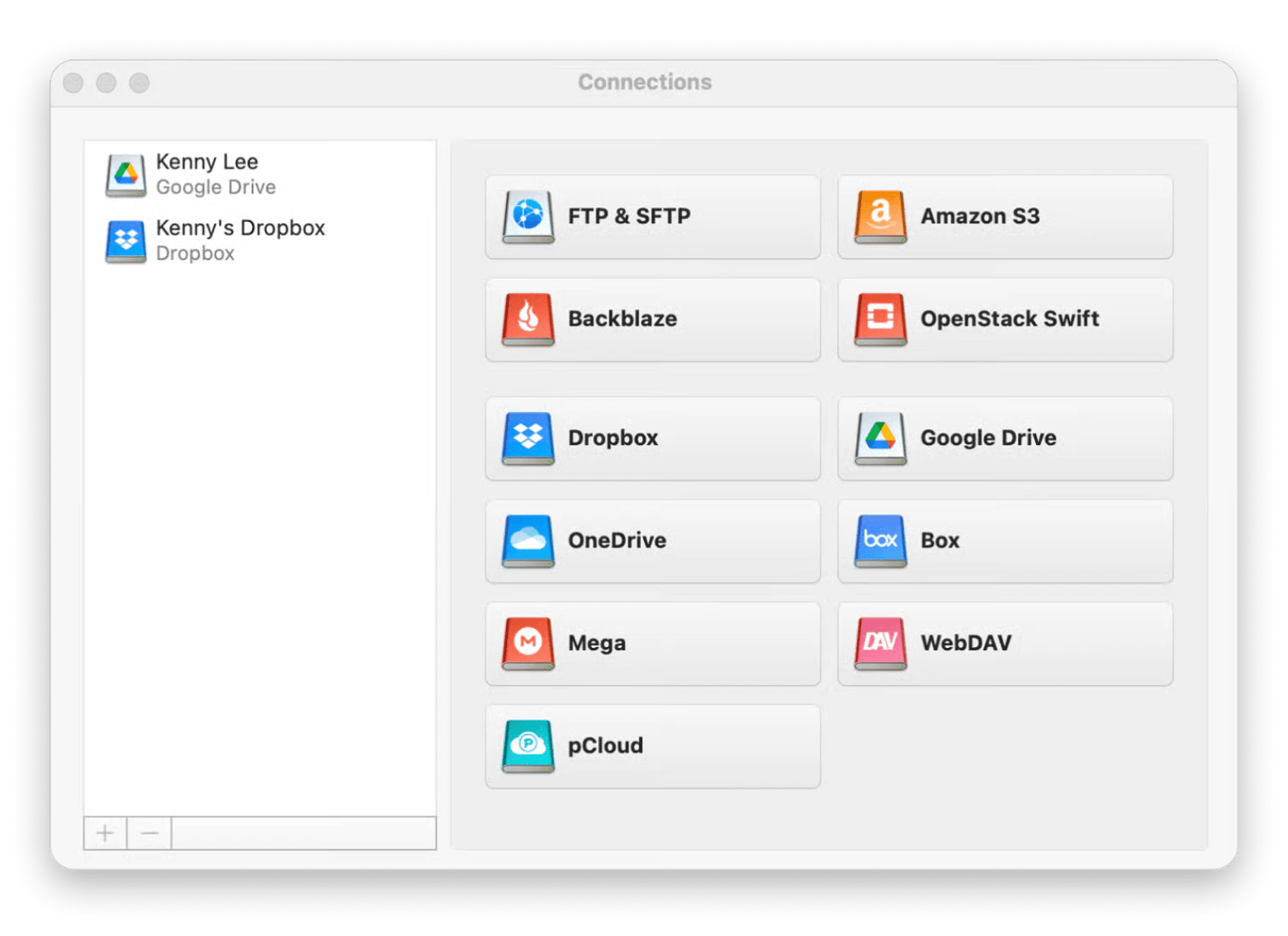 Interface do CloudMounter mostrando Google Drive montado como unidade local no Finder do Mac, disponível no Setapp