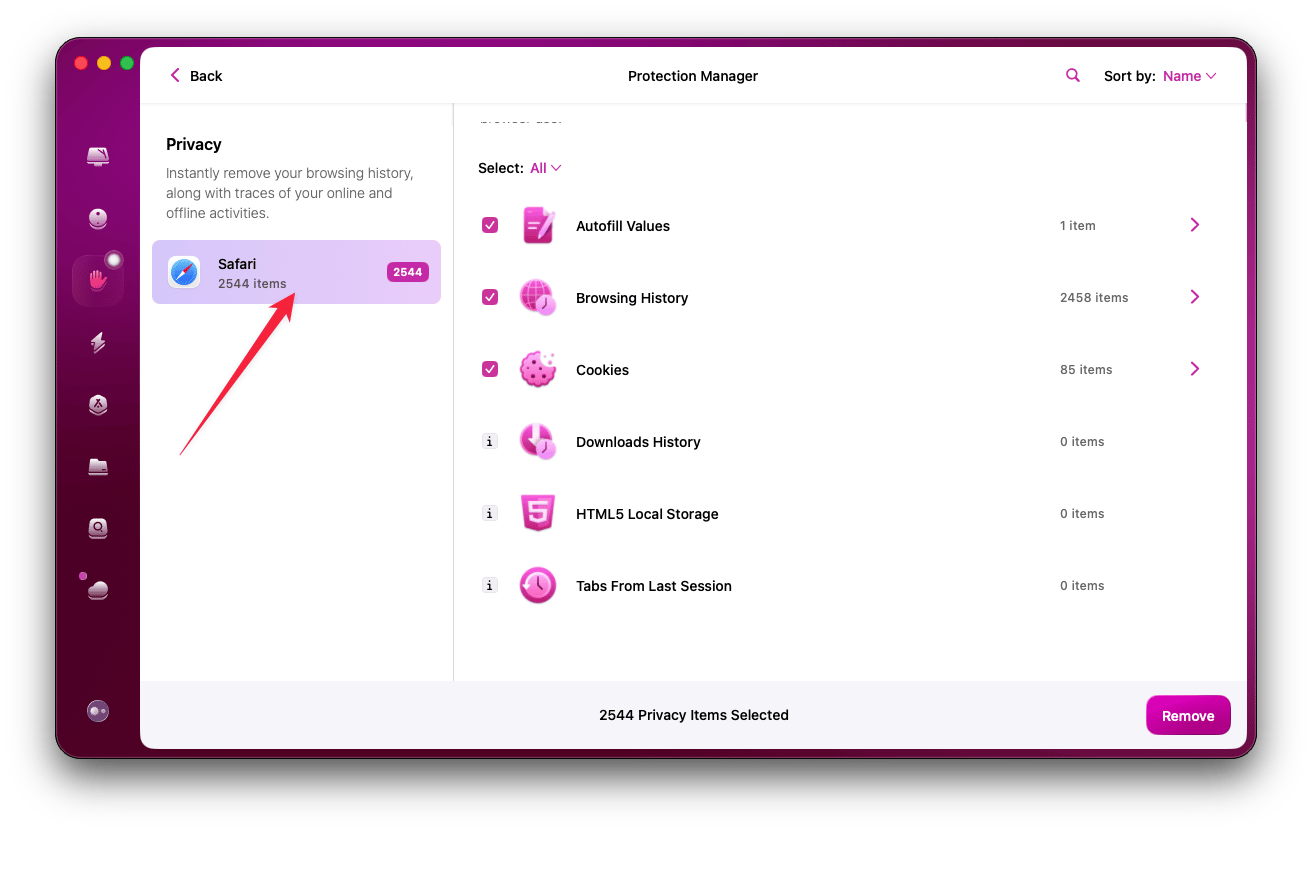 Removing Safari traces on Mac with CleanMyMac Mac care app from Setapp